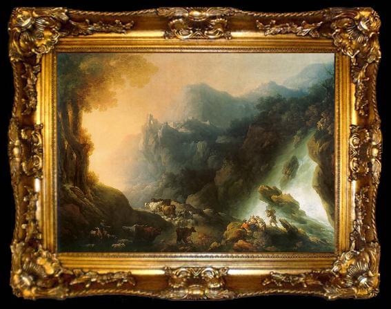 framed  Franciszek Ksawery Lampi The mountain scenery from waterfall, ta009-2